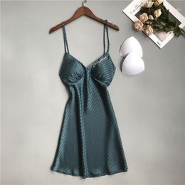 Summer Women Nightgowns Sleepshirts Silk Sleepwear Satin Sexy Spaghetti Strap Embroidery Nightdress Nightwear1