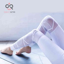 Women Black Elastic Waistband Yoga pants with Mesh Panels High Waisted Leggings in White Sport Yoga Leggings P173 H1221