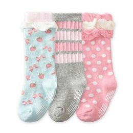 3 Pairs/lot Newborn Toddler knee high Cotton sock Girl Baby Cute anti slip Socks Children fashion For 0-2 yrs Kids gifts