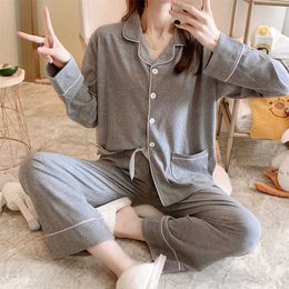 Pajamas For Women Plus Size Autumn 100% Cotton Pijamas Set Winter Cardigan Sleepwear Soft Christmas Pyjamas Lounge Nightwear 210622