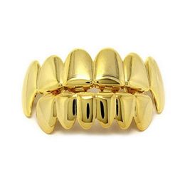 Grillz Teeth Set High Quality Mens Hip Hop Jewelry Real Gold Plated Grills