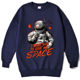 I Want You To Give Me Astronaut Male Hoodie Loose Fleece Sweatshirts Harajuku Funny Print Pullover Men Casual Fashion Hoodies H1218