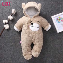 LZH Winter Autumn Infant Cartoon Bear Rompers For Baby Boys Jumpsuit Girls Romper Cotton Cashmere Clothes 3 6 9 12 M 211011