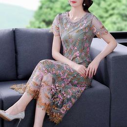 summer temperament women Boho Floral Embroidery Lace Mesh Dresses Fashion Dress Casual dress Vestidos 210531