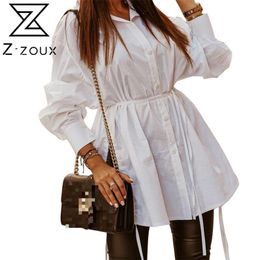 Women Shirt Long Sleeve Lace Up Blouse Loose Casual Ladies Tops Fashion Leisure White Blouses Autumn Spring 210513