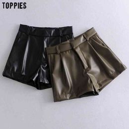 Toppies Fashion Faux Leather Shorts High Waist Woman Shorts Female Streetwear Bottoms 210412