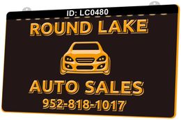 LC0480 Round Lake Auto Sales Car Light Sign 3D Engraving