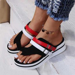 Sandals Women Slip-On Sandal Flip Flops Shoes Colour Matching Wedge Platform Female Thick Bottom Slippers 2021 Summer Ladies Casual Shoe