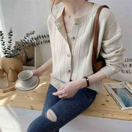 Women Casual Short Cardigan Spring Autumn Button Up Single-breasted Solid Sweaters Women's Long Sleeve Knitted Tops 210525