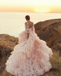 Strapless Lace Appliques Wedding Dress Detachable Train Backless Custom Made Puffy Tulle Dreamy Bridal Dresses Robe De Mariée