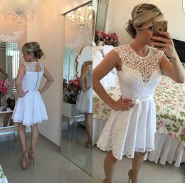 Little White Prom Dresses A Line Sheer Crew Neck Short Juniors Sweet 15 Graduation Cocktail Party Evening Gowns Plus Size