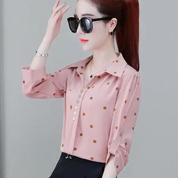 Women's Blouses & Shirts Women Spring Summer Style Chiffon Short Lady Casual Half Sleeve Turn-down Collar Polka Dot Printed Blusas Tops ZZ03