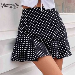 High Waist Polka Dot Ruffle Hem Skirts Women Fashion Street Zip Back Summer Casual Mini Skirt Female Bottoms 210510