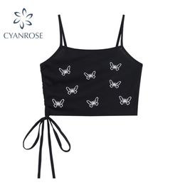 Womens Y2K Black Camisole Sexy Vintage Streetwear Lace-up Clubwear Spaghetti Strap Tops Sleeveless Chic Camis 210515