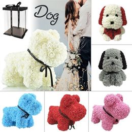 puppy toy box Australia - 30 38cm Artificial Rose Dog Flower Cute Soap Foam Puppy Toy In Box Birthday Party Wedding Decor Gifts for Kids Girlfriend 220311