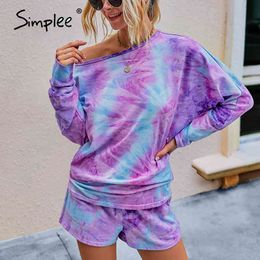 autumn winter 2 pieces casual women sweatshirt plus size tie-dye lace up pocket suit long sleeve streetwear suits 210414