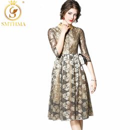 Autumn Winte European Style Lace Dress Embroidered Sequined Women Vintage Elegant Party Dresses Vestidos 210520