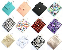 20 Styles Designer Wallet Keychain Leopard Tie-dye Print PU Leather Bag Keychains Holder Wallets Credit Card Key Ring Wristlet Handbag Women Accessories