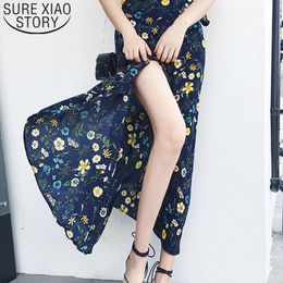 Skirts Womens Fashion High Waist Summer Holiday Beach Sexy Side Split Print Chiffon Skirt Women Clothes 3041 50 210415