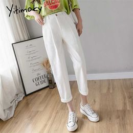 Yitimoky White Pants Woman High Waisted Black Green Cotton Harem Spring Clothes Joggers Vintage Streetwear Work 211115