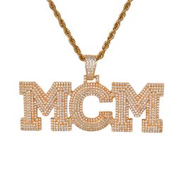 Custom Name Bubble Letters Pendant Cubic Zircon Necklaces With Rope ChainFor Men Women Gold Colour Plated Hip Hop Rock Jewellery