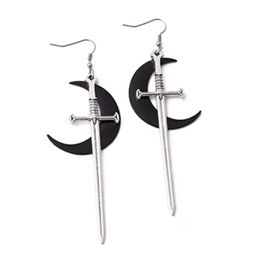 Novelty Bat Animals shape Large Hoop Gothic Women Charm Earrings Dark Witch Pendant Earring Moon Sword