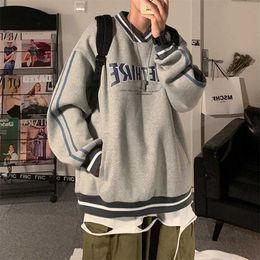 American Vintage Brand Letter Printed Sweatshirt V Neck Oversized Sweatshirt Women Men Long Sleeve Street Autumn Casual Top 211014