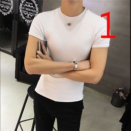 Men's casual short-sleeved t-shirt Korean version of Slim Chinese style thin section cotton white small collar body blo 210420