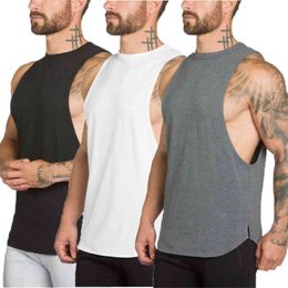 3 Pack Mens Tank Tops Gym Clothing Fitness Vest Solid Sleeveless Shirt Cotton Fashion Man Canotte Bodybuilding Training Singlets 210421