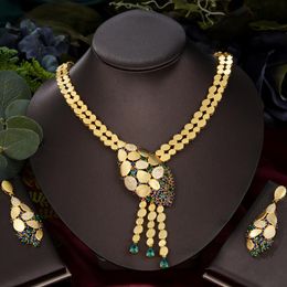 Earrings & Necklace Brand Dubai Italian 2PCS Shiny Gold For Noble Luxury Women Bridal Wedding Party Show Jewellery Sets African