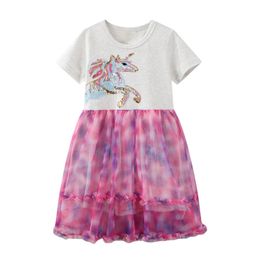 2021 Girls Unicorn Dress Summer Dresses Princess Cute Kids Clothes Mesh Vestido Infantil Robe Fille Vestidos De Verano Sukienki 210331