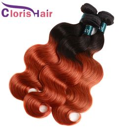 Dark Roots Burnt Orange Human Hair Bundles 3pcs Body Wave Malaysian Virgin Ombre Extensions Two Tone 1B 350 Wavy Coloured Weaves Reliable Vendors