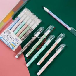 Highlighters 6pcs/set Morandi Colour Double Line Fluorescent Marker Outline Pen Highlighter Writing Drawing Pens Dropship