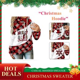 Women's Hoodies & Sweatshirts Christmas Winter Ladies Splice Tops Women Casual Long Sleeve Vintage Printed Lady Jumper Pullover Sweater Coat