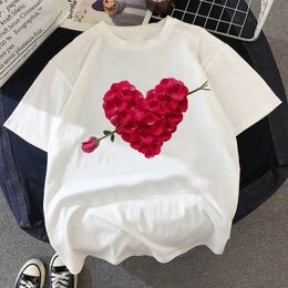 Women's T-shirt Sweet Heart Funny Printed T-shirt Fashion Casual White Tshirt Harajuku Graphic T-shirt short sleeve X0527