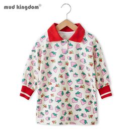 Mudkingdom Girls POlO Dress Casual Kids Clothes for Strawberry Long Sleeve Cotton Children Clothing Dresses 210615