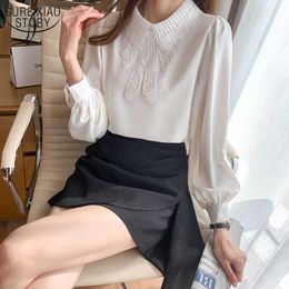 Blusas Spring and Autumn Elegant Women's Shirt Lace Collar Long Sleeve Chiffon Blouse Office Lady Style Fashion 13110 210527