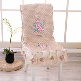 Cotton Solid Color Lace Hem Chair Cover Embroidery Design Mordern Fashion Comfortable Soft Texture 211116