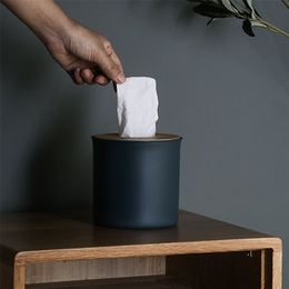 Round Tissue Box Plastic Paper Rack Bamboo Roll Napkin Tray Office Table Accessories s Holder for Home 210818