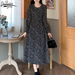 Plus Size Print Floral Women Dress Summer Long Sleeve Female Vintage Black Casual es For Party Prom 13493 210427