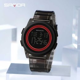 SANDA Fashion Brand LED Digital Men's Watch Luminous Sports Watch Men's Waterproof Transparent Strap For Students G1022