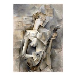 Pablo Picasso 1910 Girl with A Mandolin_ Painting Poster Print Home Decor Framed Or Unframed Photopaper Material