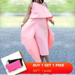 Women Party Dresses Stylish Occassion One Shoulder Pink Celebrate Dinner Evening Backless Night Club Sexy Slim Classy Robe Tunic 210416