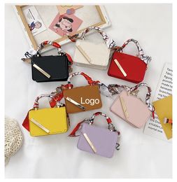 Kids designed handbags fashionable baby girls letters embossed one shoulder bags children Metal Chain Change Purse Lipstick bag F401