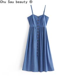 Summer High Waist Slim Single Breasted Design Back Elastic Camisole Dress Women's Casual Solid Colour Fashion Skirt 210508