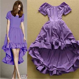 est Designer Runway Dress Women's Short Sleeve Slash Neck Dovetail Purple Ball Gown Party 210521