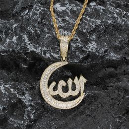 Hip Hop Iced Out Moon Pendant Necklace Gold Silver Plated Micro Paved Cubic Zircon Mens Bling Jewellery