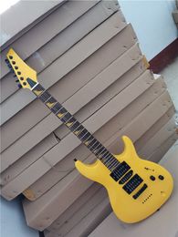 Factory custom Yellow body Electric guitar,Rosewood fingerboard,Black hardware,Lightning inlay,Provide Customised services