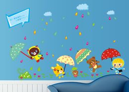 New product Cartoon animal housing rain dozen umbrella children in the household adornment wall stick on the wall 210420