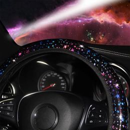 Steering Wheel Covers Bling Car Cover Colorful Starry Sky PU Leather Steering-wheel Protector Case Fit For 37-38cm Car-Styling